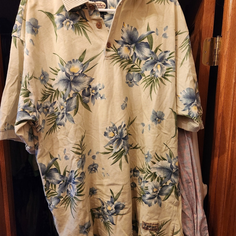 Tommy Bahana Floral Cream and Blue Polo Shirt